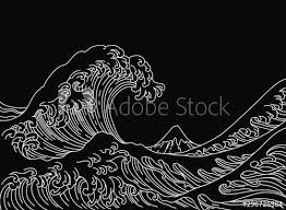 Black And White Ocean Wave Pattern Big Asian Ocean Wave And The Mountain Illustration Isolated On White Background Ocean Of Kanagawa Single In 2020 Mountain Illustration Ocean Illustration Ocean Waves