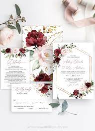 Burgundy Wedding Invitation Set Printable Wedding Invitation Template Burgundy Invitation Set Marsala Pink Plum Wine Floral Vwt14 Wedding Invitations Printable Templates Burgundy Invitations Wedding Invitation Sets