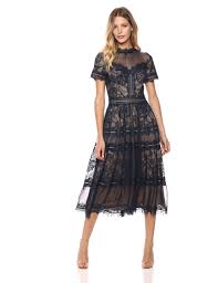Length from high point shoulder to hem is 35.75. Tadashi Shoji Women S S S Lace Midi Dress