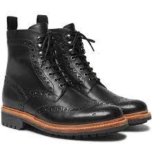 Black Fred Leather Brogue Boots Grenson Brogue Boots Leather Brogues Boots Men
