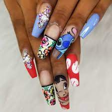 Lilo And Stitch Hand Painted Nail Art Vetro Usa Nails Chellysnails Nailpro Nailartaddict Va Disneyland Nails Long Acrylic Nails Disney Acrylic Nails