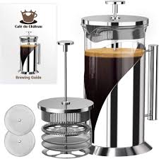 Amongst all the methods of making coffee, the best french coffee press is one of the easiest, cheapest and most fuss free ways of making your morning cup of coffee. French Press Coffee Maker 4 Level Filtration System 304 Grade Stainless Steel Heat Resistant Borosilicate Glass By Cafe Du Chateau 34 Ounce Coffee Tea Espresso Amazon Com Au