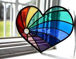 Stained Glass Rainbow Heart Suncatcher Valentine S Day Decor Heart Shaped Window Hanging Rainbow Suncatcher Glass Art Valentine Gift Stained Glass Ornaments Stained Glass Glass Art