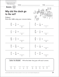 solve the riddle subtract fractions with unlike denominators gr 4 5 printable number puzzles skills sheets