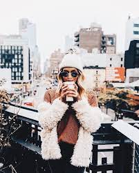 Coffee At The High Line In New York City Winter Outfit Ideas With Fur Jacket And Beanie Fashion Edgy Fashion Winter Outfits