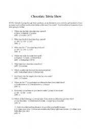 If you can answer 50 percent of these science trivia questions correctly, you may be a genius. English Worksheets Chocolate Trivia Quiz