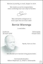 Veel overlijdensberichten op mensenlinq worden ook gepubliceerd in de leeuwarder courant, overlijdensberichten dagblad van het noorden drenthe. Bernie Wierenga 09 03 2021 Overlijdensbericht En Condoleances Mensenlinq Nl