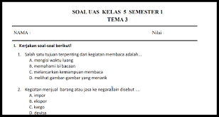 .jawaban tema 4 kelas 4 berbagai pekerjaan (1) kunci jawaban tematik kelas 2 tema 3 (1) latihan soal tema 3 kelas 1 sd (1) matematika kelas (1) soal uas tematik kelas 4 tema 1 (1) soal uji kompetensi (1) soal ukg (2) soal ukk (4) soal ukk ipa (1) soal ulangan harian kelas 1 tema 1. Kisi Kisi Soal Pas Uas Kelas 5 Tema 3 Semester 1 K13 Tahun 2018 2019 Rpp Kurtilas Sd