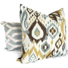 Brown Gold And Blue Ikat Decorative Lumbar Pillow Cover Etsy Blue Throw Pillows Decorative Lumbar Pillows Throw Pillows