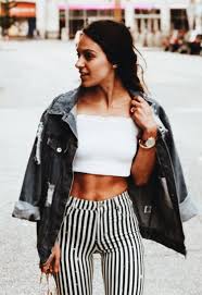 Black And White Striped Pants Womens Charcoal Raincoat Over White Top With Cute Black And White Striped Pants Fashion Your Seatbelts Fashion Outfits Fashion Outfits