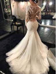 Button Back Appliques Mermaid Long Sleeves Wedding Dress Long Sleeve Wedding Dress Lace Mermaid Long Sleeve Mermaid Wedding Dress Affordable Bridal Dresses