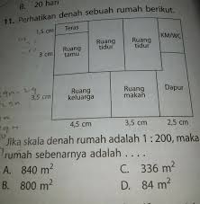 200 jika ukuran sebenarnya 3 m x 4 m ukuran kamar pada denah. Jika Skala Denah Rumah 1 200 Maka Luas Rumah Sebenarnya Adalah Brainly Co Id