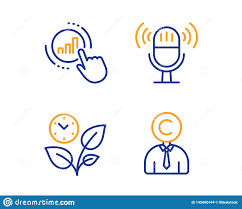 Graph Chart Microphone And Leaves Icons Set Copyrighter