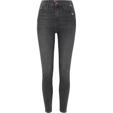 River Island Dark Grey Harper High Waisted Skinny Jeans 76 Liked On Polyvore Super Skinny Ripped Jeans Denim Jeans Ripped High Waisted Ripped Skinny Jeans