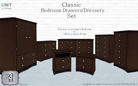 Second Life Marketplace Ts Home Classic Bedroom Drawers Dressers Sets Dark Wood Gray interior with dresser, picture frame and decor.