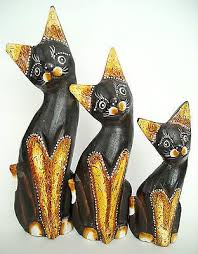 Fair Trade Hand Carved Wooden Set Of 3 Wooden Cat Statues D Cat Statue Cats And Kittens Crazy Cats
