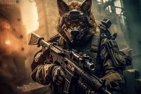 Animal in body armor and with a machine gun beast in an armor with glowing  eyes generative ai | Premium AI-generated image