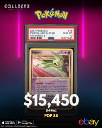 A #PSA 10 #Espeon Gold Star just sold in auction on #eBay for $15,450. This  card is a POP 58. #pokemontcg #collectibles #pokemoncards #pokemoncommunity  #pokemoncollector #PokemonCollection #PokemonCardCollector #PokemonCardGame  #PokemonCardArt