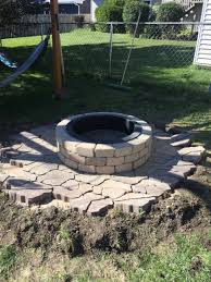 Fire Pit In Progress Flagstone In Sienna And Belgian Wedges Around Fire Pit In Tan All From Menards And Put Together In One Flagstone Fire Pit Outdoor Decor