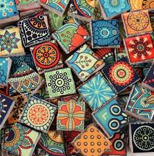 Ceramic Mosaic Tiles Bright Colors Medallions Moroccan Tile Mosaic Blue Green Yellow Red 36 Pieces Mosaic Art Mixed Media Art Jewelry Mosaic Art Ceramic Mosaic Tile Mosaic