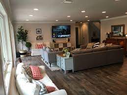 Sherwin Williams Eider White Walls Open Concept Living Room Tv Wall Without Fireplace Open Concept Living Room Living Room Paint Living Room Decor Colors