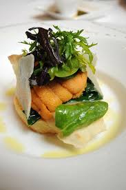 Le Riz En Galette Epinard Et Chaud Froid Et Douce Langues D Oursins A Parmigiano Taleggio Risotto Galette With Wilted Spinach And Very Sweet Tongues Of S Gastronomy Cuisine Food Photography