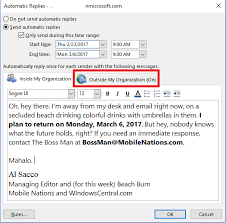 With office 365 sometimes the account i set a lot of these ooo messages on their behalf because they forget, so now they can do it :d. How To Master Outlook S Out Of Office Automatic Replies Windows Central