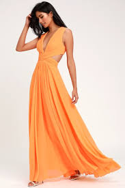Vivid Imagination Bright Orange Cutout Maxi Dress Orange Prom Dresses Orange Cocktail Dresses Cutout Maxi Dress