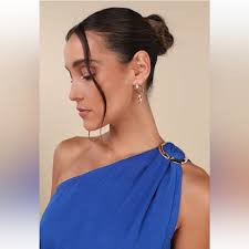 Lulus Goddess Aura Cobalt Blue Satin One-Shoulder Maxi Dress Size XXL New!