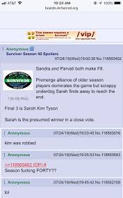 Survivor is the american version of the international survivor reality competition television franchise, itself derived from the swedish television series expedition robinson created by charlie parsons. 40 Boot New 4chan Spoiler Spoiledsurvivor