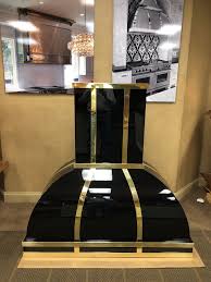 Handcrafted Custom Kitchen Vent Hood Made From Paint Grip Material With Black Lacquer Finish And Brass Bands Ma Kitchen Vent Hood Indoor Design Custom Homes