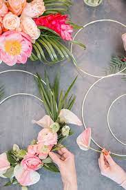 Party Planning A Tropical Palm Leaf Pink Flamingo Themed Soiree Lauren Conrad Tropical Wreath Tropical Decor Tropical Home Decor