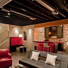 People love spacious and durable rooms. Industrial Feel Basement Basement Lighting Basement Ceiling Low Ceiling Basement