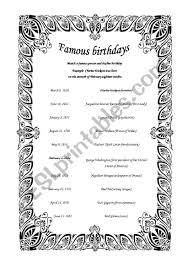 English Worksheets Birthdays Of Famous People