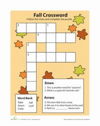 There's a fall words crossword and cryptogram puzzle, and a word scramble. Fall Crossword Worksheet Education Com