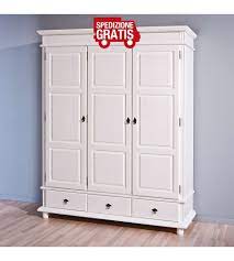Scopri i nostri armadi a tre ante, realizzati in solido legno massello di pino, con o senza cassetti e con ante lisce o modanate. Armadio 3 Ante 3 Cassetti Bianco 166 X 57 X 199 H Cm