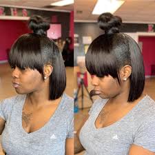 Cute and simple half hairdo! The Imperial Reign Hair Collection Super Cute Half Up Half Down With Bangs For The Summer Can Be Achieved With 2 3 Bundles Of 14in Hair Shop W Me Now Facebook