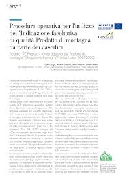 Procedura operativa per lutilizzo dellIndicazione facoltativa di qualità  Prodotto di montagna da parte dei caseifici