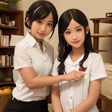 两名身穿制服的亚洲女性在房间里摆姿势拍照- SeaArt AI