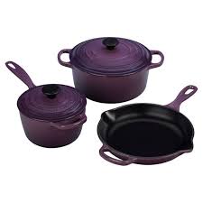 Le Creuset 5 Piece Enameled Cast Iron Cookware Set In Cassis Cast Iron Cookware Set Enameled Cast Iron Cookware Cookware Set