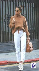 Winterduo Brauner Pullover Weisse Hose White Pants Women Pretty Winter Outfits White Pants Outfit Winter