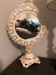 Antique victorian cast iron brass easel back bevel parlor mirror frame leaf vine. My Latest Thrifting Find A 1930 S Cast Iron Vanity Mirror In Awesome Condition For 4 Antiques