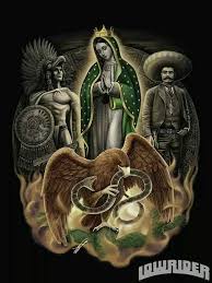 Nuestra señora de guadalupe es una aparición mariana de la iglesia católica de origen mexicano, cuya imagen tiene su principal centro de culto en la basílica de guadalupe, ubicada en las faldas delcerro del tepeyac, en el norte de la ciudad de méxico. Pin On Chicano Arte