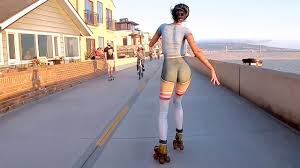 ROLLER GIRL At The Beach Wearing Only BODY PAINT - YTboob