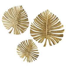 Ver más ideas sobre hojas de diseño, fondos de word, fondos para textos. 3 Decoraciones De Pared De Hojas De Metal Dorado 70x76 Guyana Maisons Du Monde