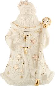 Decorated in our festive holly and berry holiday motif, this pristine porcelain cookie jar is shaped like a precious christmas ball ornament with 24k gold accents for a charming finish. Amazon Com Lenox Florentine Pearl Santa Cookie Jar Kitchen Dining