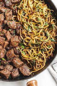 Garlic Butter Steak Bites With Lemon Zucchini Noodles Steak Bites Recipe Steak Bites Garlic Butter Steak