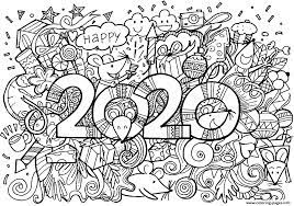 Cute red color happy new year 2020 font. Happy New Year 2020 With Mouse Coloring Pages Printable