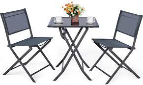An outdoor dining set is a quick and easy way to get a coordinated look for your garden, patio or balcony. Buy Giantex 3 Pcs Bistro Set Outdoor Bistro Table Set Folding Porch Furniture Metal Patio Dining Table And 2 Chairs 3 Pieces Portable Patio Bistro Set For Garden Backyard Lawn Online In Turkey B01fx9v4ru