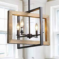 Amazon Com Log Barn 4 Lights Country Chandeliers Farmhouse Kitchen Island Pendant Lighting In Dining Room Light Fixtures Dining Room Lighting Wood Chandelier